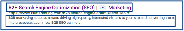 B2B SEO search engine result