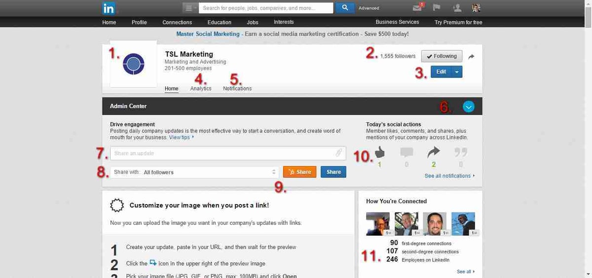 LinkedIn Company Page Navigation for Administrators