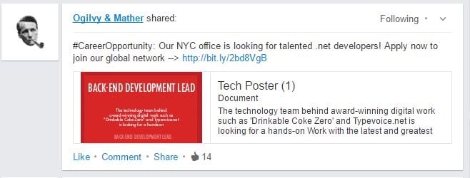 snapshot of linkedin post from ogilvy where the image text is rendered too small to read