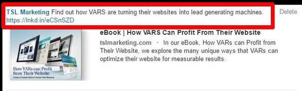 example of social media post copy TSL Marketing website offer for VARS
