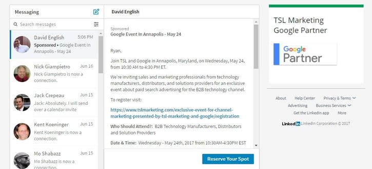 example of linkedin sponsored inmail