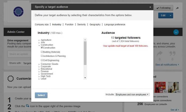 visual showing notification of less than 100 people in segment