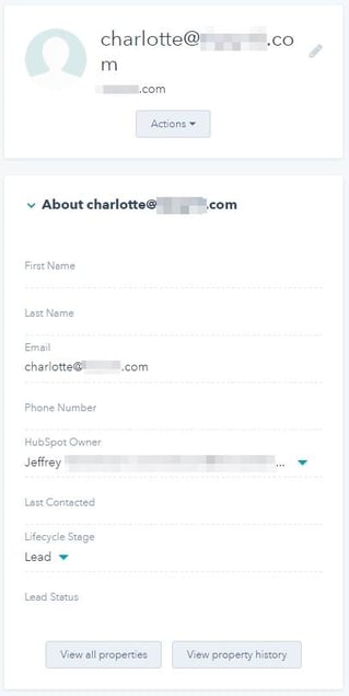 a hubspot contact record with only an email address