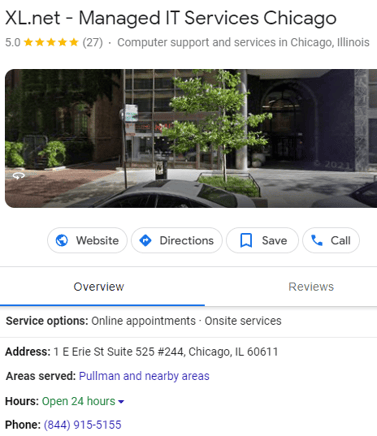 Google Maps Information on XL.net - Managed IT Services Chicago