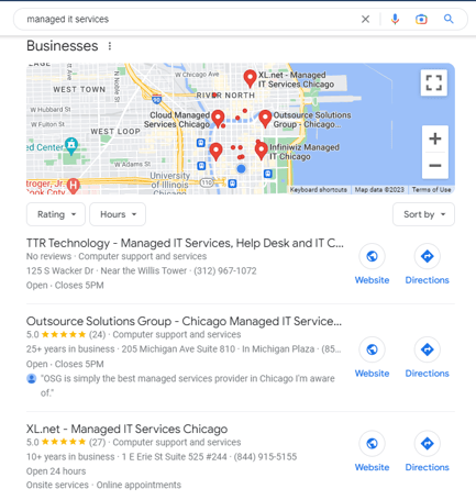 Google Maps of several Managed IT Services