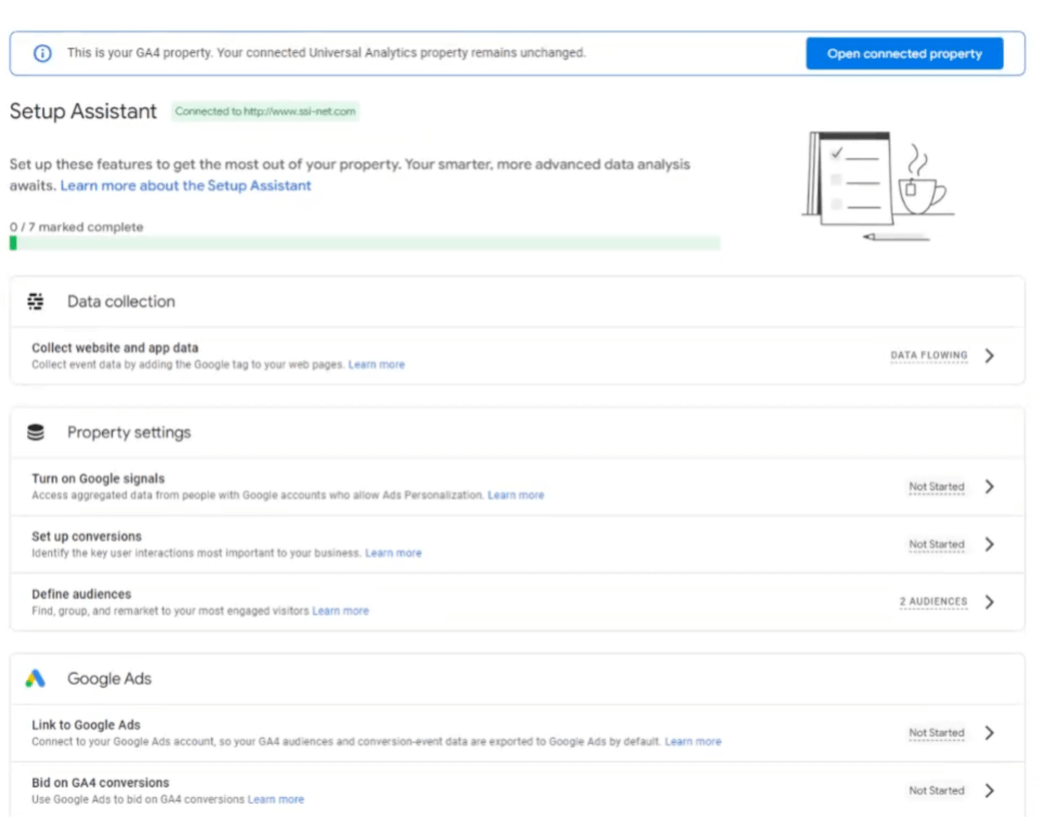 view of the GA4 setup assistant as seen from within Google Analytics